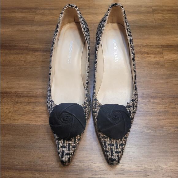 VTG Ramon Tenza 90s Y2K Kitten Heels Black Tan Pointed Toe Size 6B GUC - Picture 1 of 9